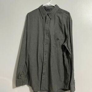 Chaps Gray and black cotton herringbone Long Sleeved Button Up Shirt size XL